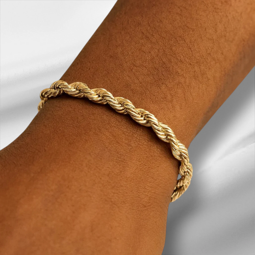 10KT Gold Diamond Cut Rope Bracelet 4mm to 5mm