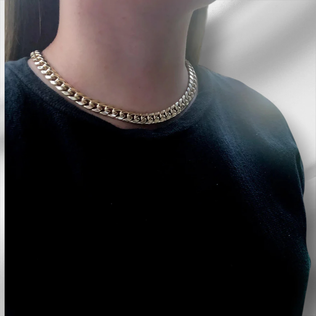 10KT Yellow Gold Miami Cuban Box Lock Chain 6.8 mm to 9.5 mm