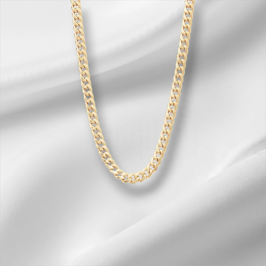 10KT Yellow Gold Miami Cuban Box Lock Chain 6.8 mm to 9.5 mm