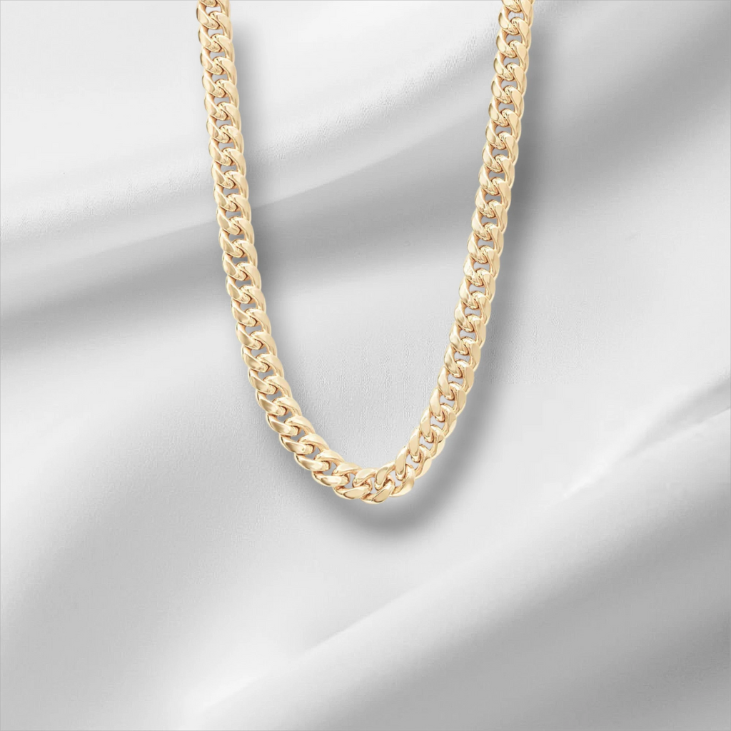 10KT Yellow Gold Miami Cuban Box Lock Chain 6.8 mm to 9.5 mm