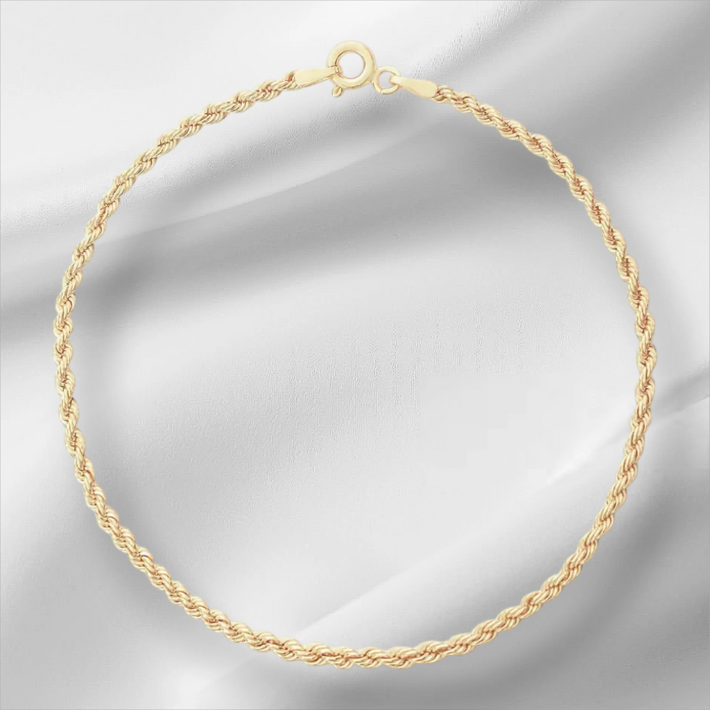 10KT Gold Diamond Cut Rope Bracelet 4mm to 5mm