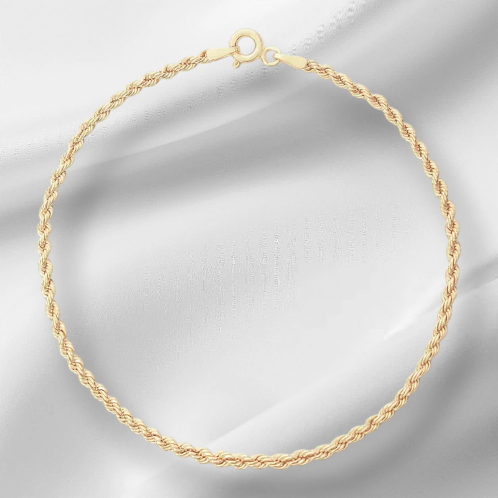 10KT Yellow Gold Diamond Cut Rope Bracelet 2mm to 4mm