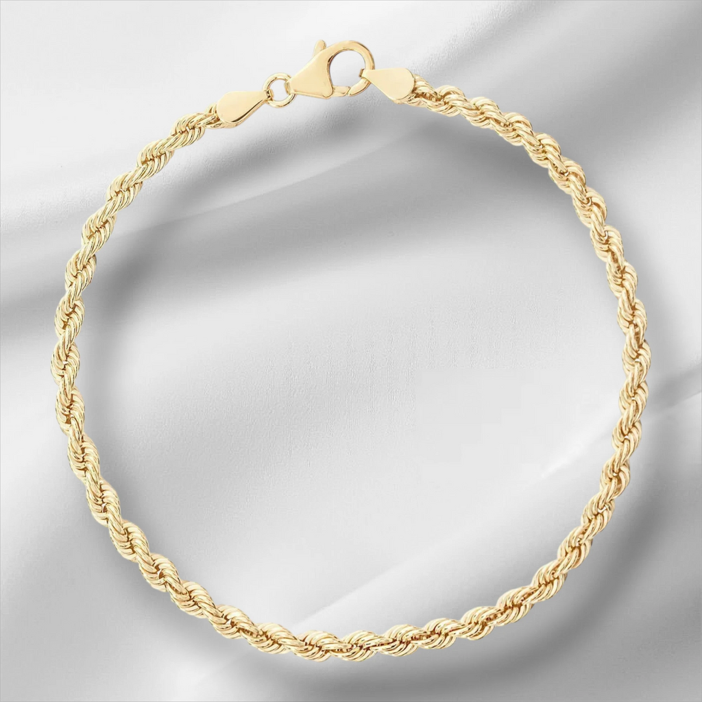 10KT Yellow Gold Diamond Cut Rope Bracelet 2mm to 4mm
