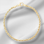 10KT Yellow Gold Diamond Cut Rope Bracelet 2mm to 4mm