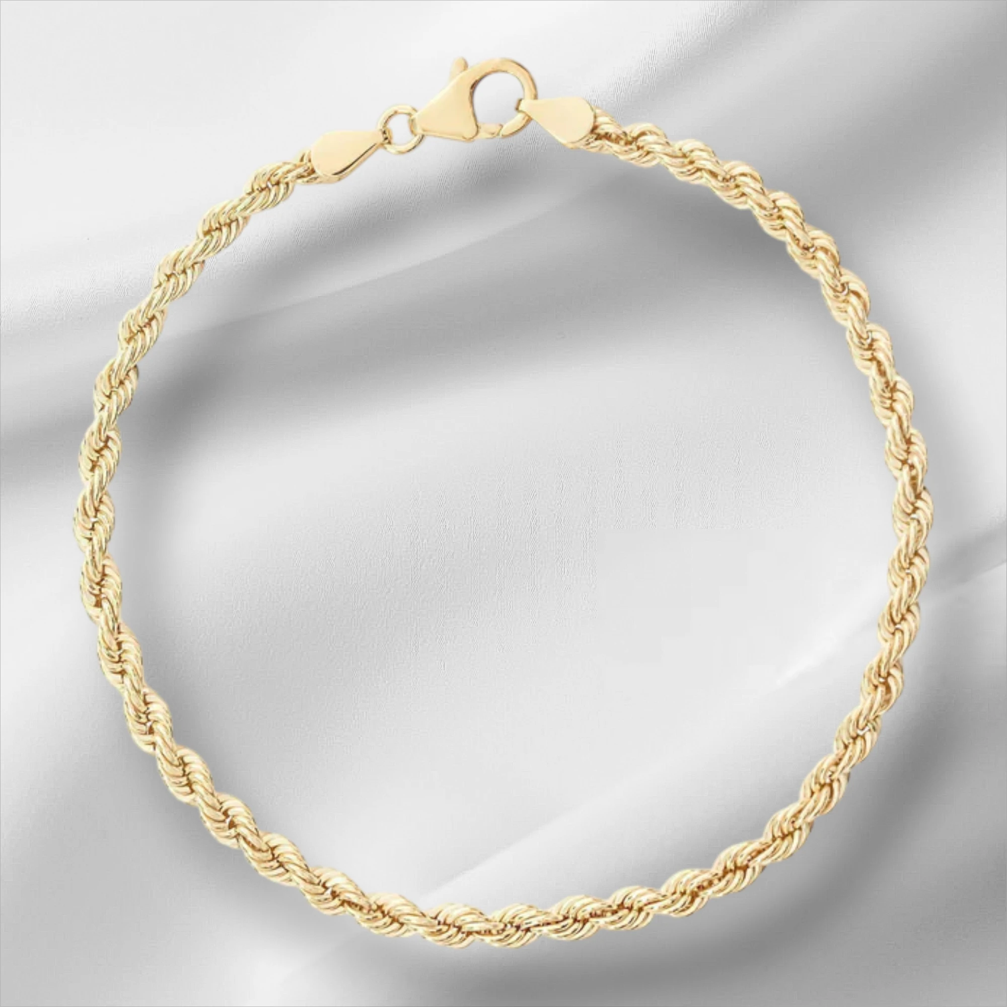 10KT Gold Diamond Cut Rope Bracelet 4mm to 5mm
