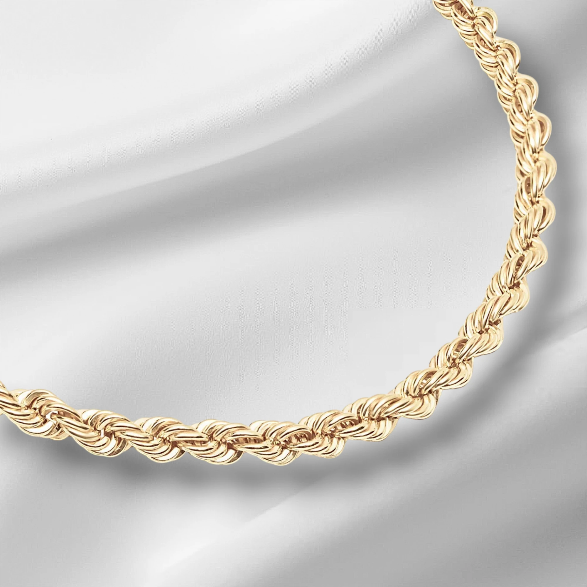10KT Yellow Gold Diamond Cut Rope Bracelet 2mm to 4mm