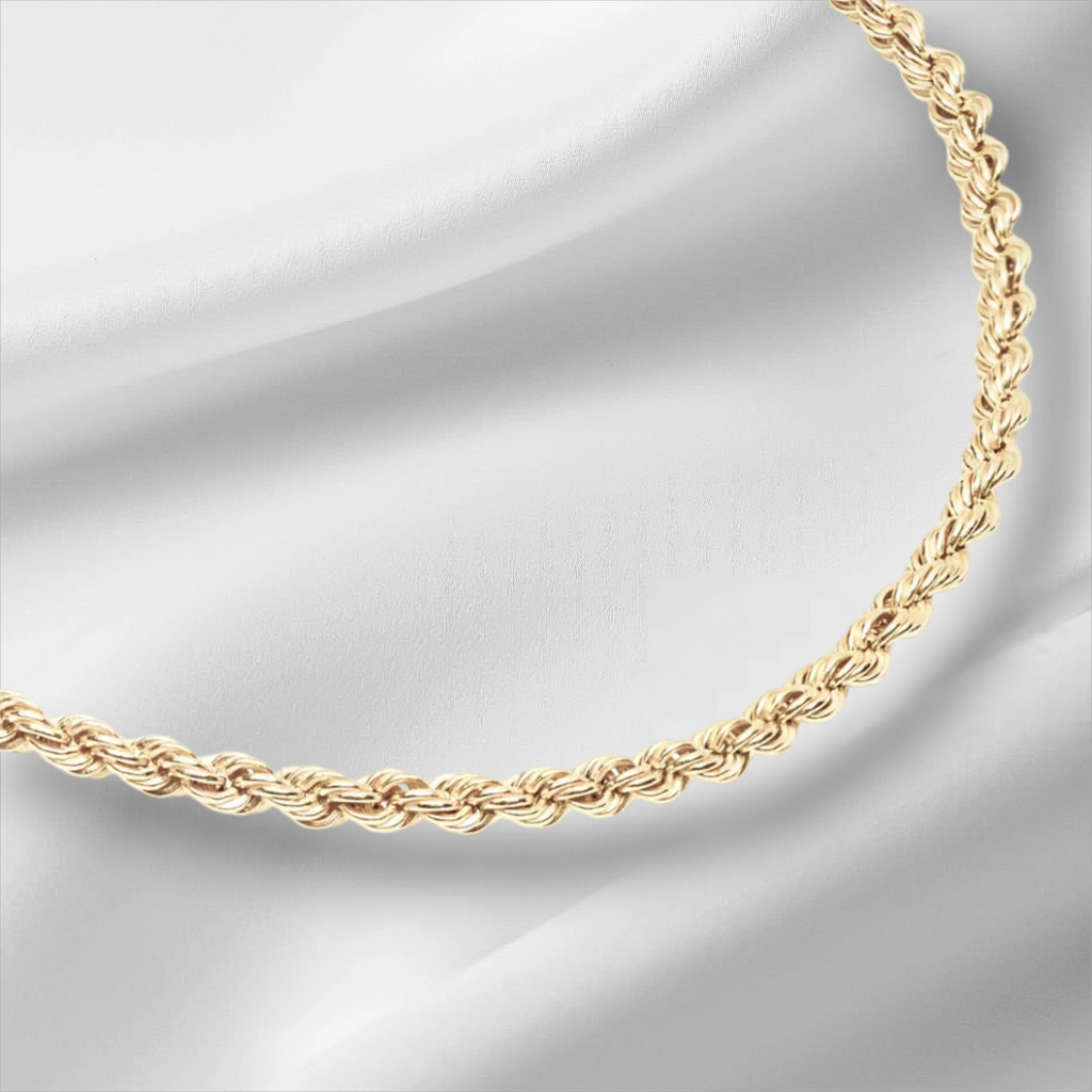 10KT Gold Diamond Cut Rope Bracelet 4mm to 5mm