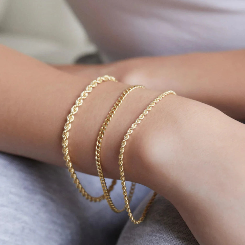 10KT Yellow Gold Diamond Cut Rope Bracelet 2mm to 4mm