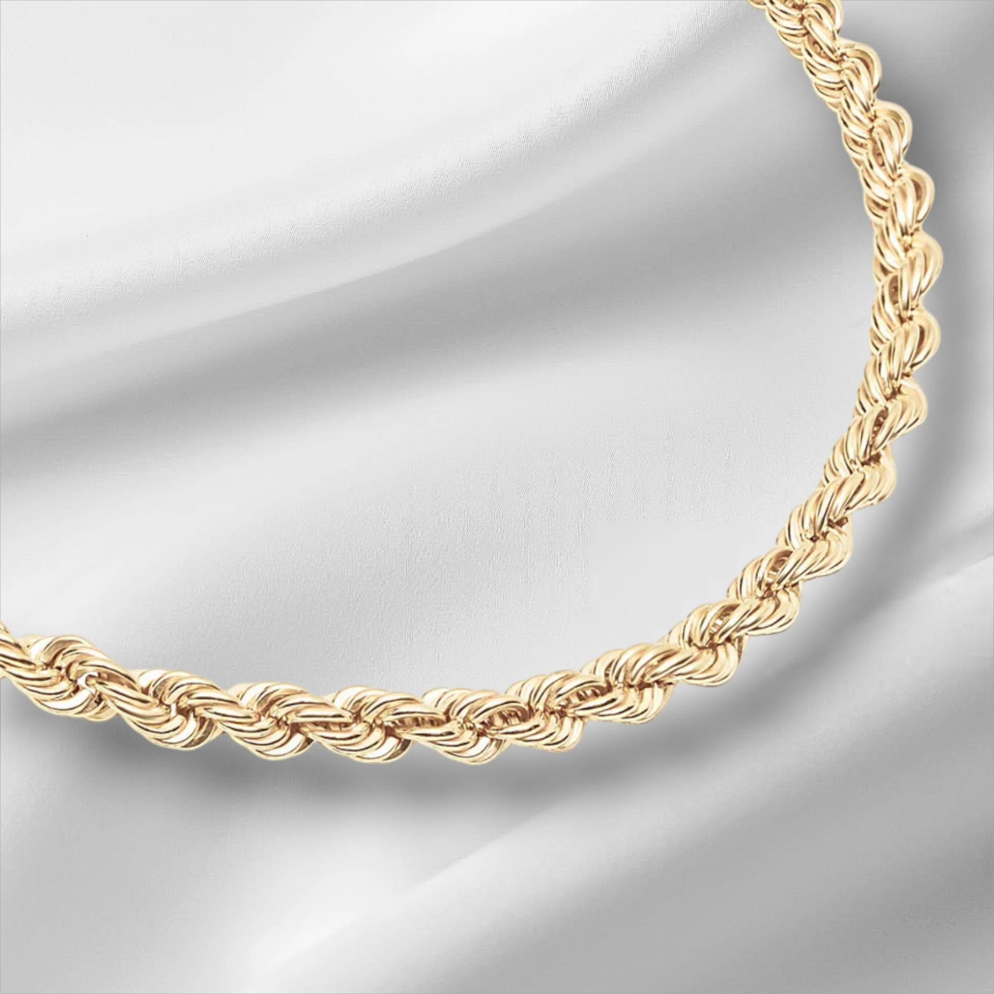 10KT Gold Diamond Cut Rope Bracelet 4mm to 5mm