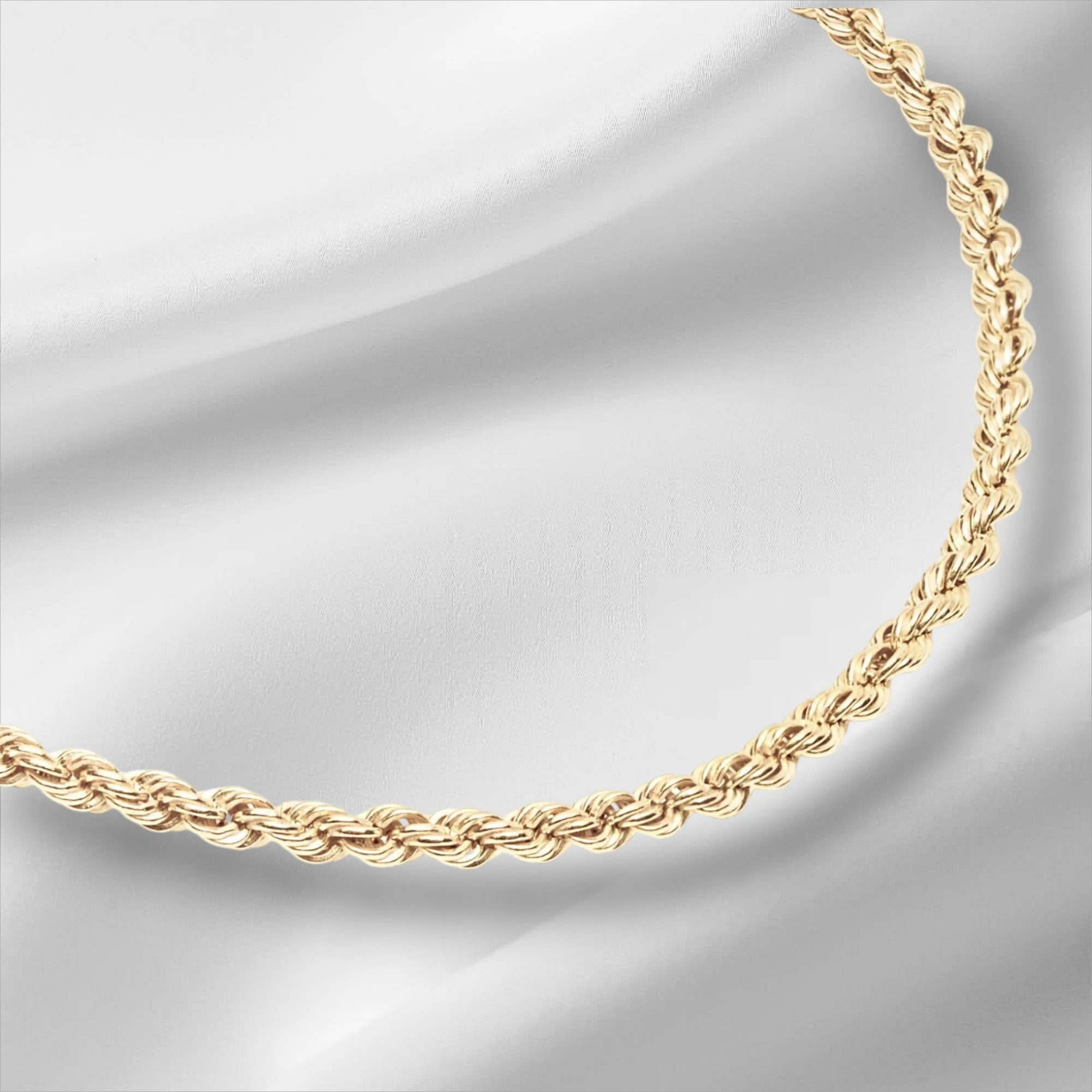 10KT Yellow Gold Diamond Cut Rope Bracelet 2mm to 4mm